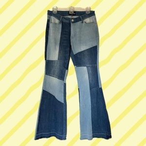 Patchwork Denim Flare Jeans Current Mood by Dolls Kill Size Medium
